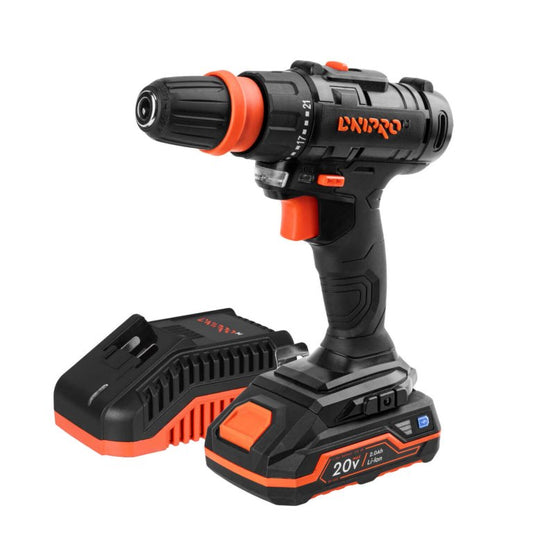 Dnipro-M 20V Quick-Release Drill/Driver Starter Kit (CD-218Q + 2.0Ah Battery + Fast Charger)