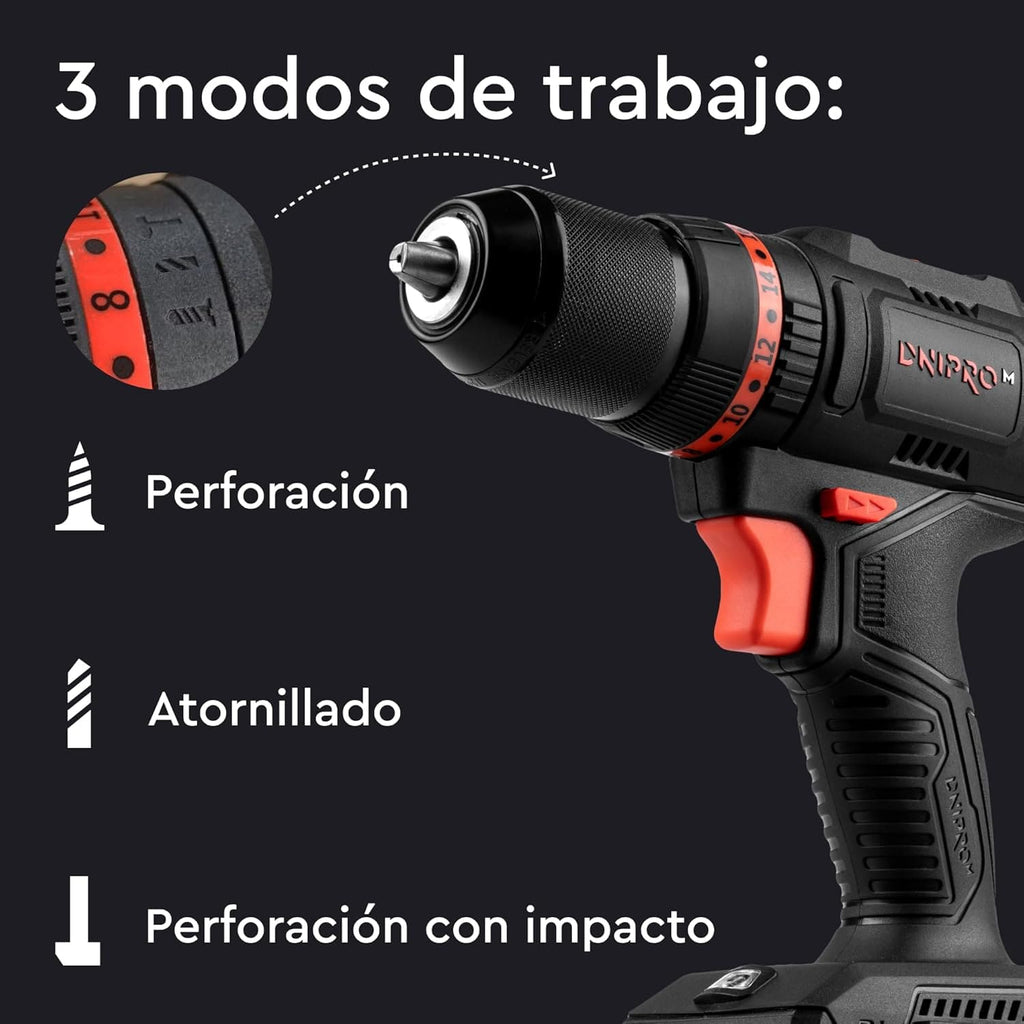 Kit de taladro y brocas a batería