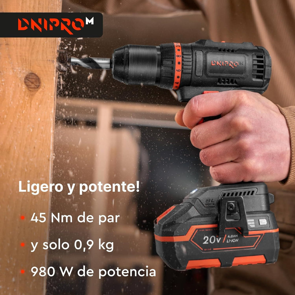 Kit de taladro y brocas a batería