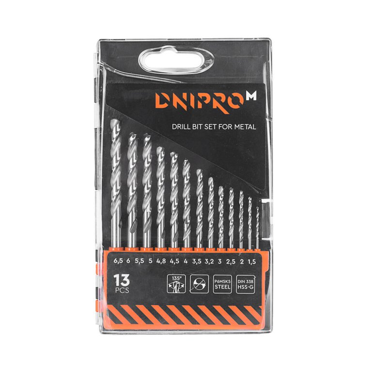Dnipro-M 13-Piece M35 Cobalt Drill Bit Set (1.5mm – 6.5mm)